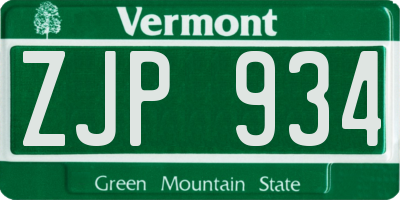 VT license plate ZJP934