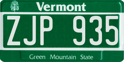 VT license plate ZJP935