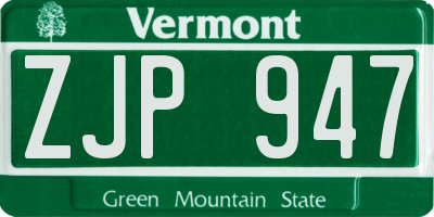 VT license plate ZJP947