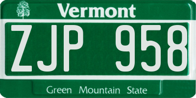 VT license plate ZJP958