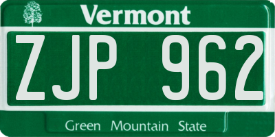 VT license plate ZJP962