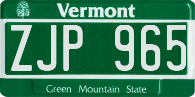 VT license plate ZJP965