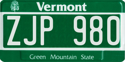 VT license plate ZJP980