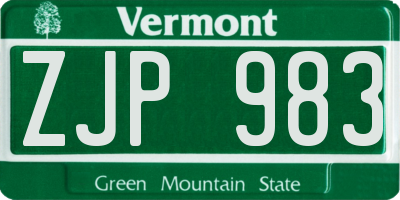 VT license plate ZJP983
