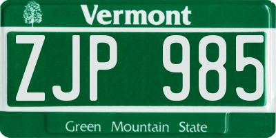 VT license plate ZJP985