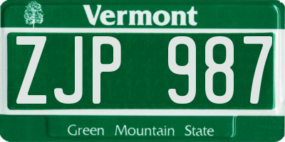 VT license plate ZJP987