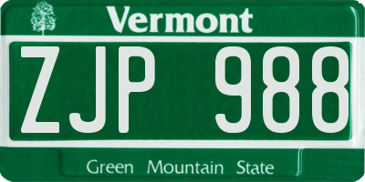 VT license plate ZJP988