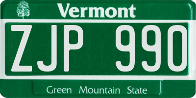 VT license plate ZJP990