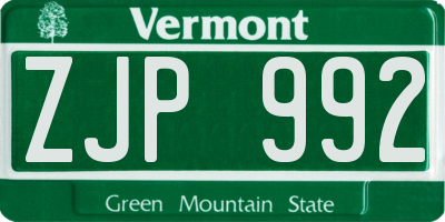 VT license plate ZJP992