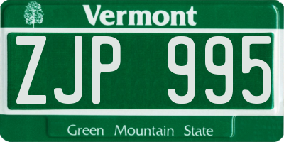 VT license plate ZJP995