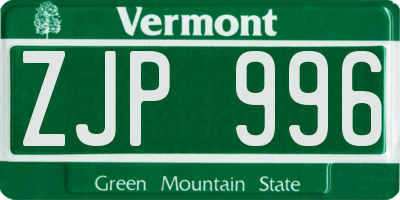 VT license plate ZJP996