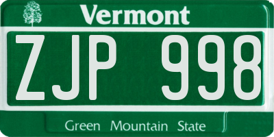 VT license plate ZJP998