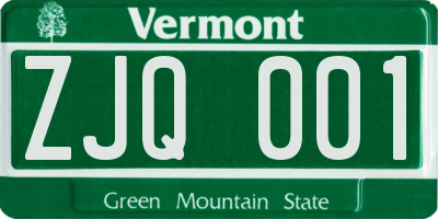 VT license plate ZJQ001