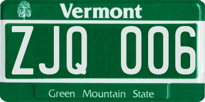 VT license plate ZJQ006