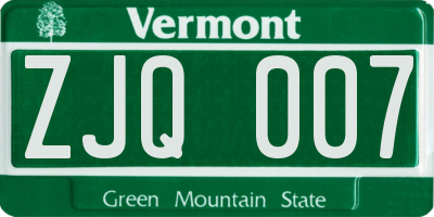 VT license plate ZJQ007