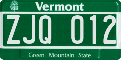 VT license plate ZJQ012