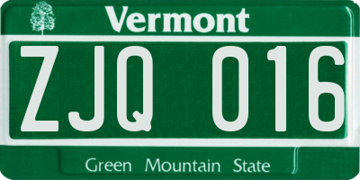 VT license plate ZJQ016