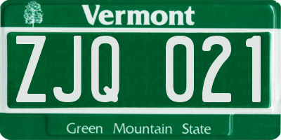 VT license plate ZJQ021