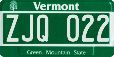 VT license plate ZJQ022