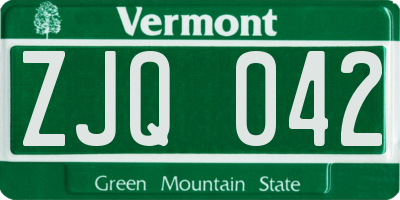 VT license plate ZJQ042