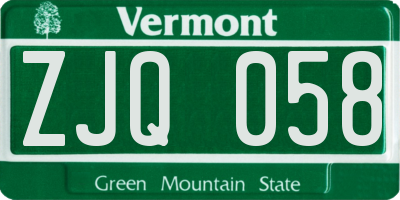 VT license plate ZJQ058