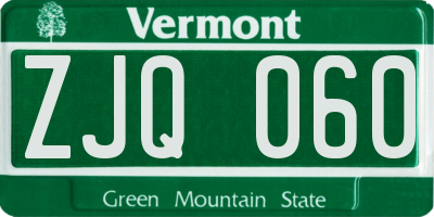 VT license plate ZJQ060