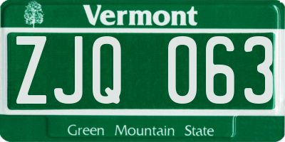 VT license plate ZJQ063