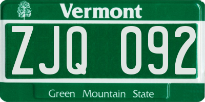 VT license plate ZJQ092