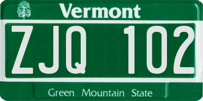 VT license plate ZJQ102