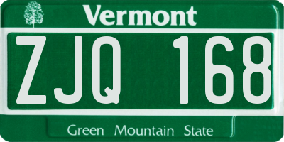 VT license plate ZJQ168