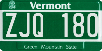 VT license plate ZJQ180