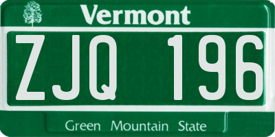VT license plate ZJQ196