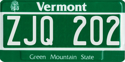 VT license plate ZJQ202