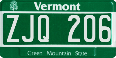 VT license plate ZJQ206