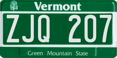 VT license plate ZJQ207