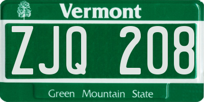 VT license plate ZJQ208