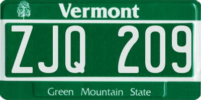 VT license plate ZJQ209