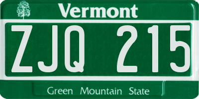 VT license plate ZJQ215