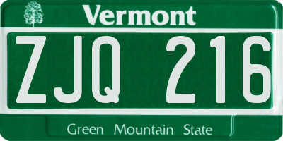 VT license plate ZJQ216