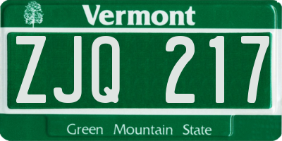 VT license plate ZJQ217