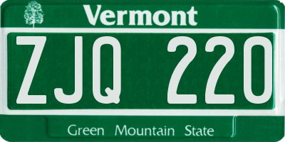 VT license plate ZJQ220