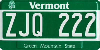 VT license plate ZJQ222