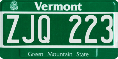 VT license plate ZJQ223