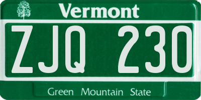 VT license plate ZJQ230