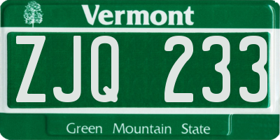 VT license plate ZJQ233