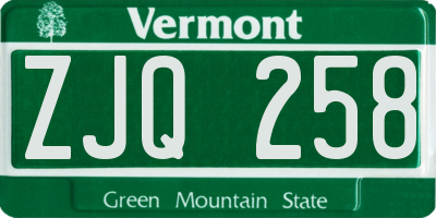 VT license plate ZJQ258