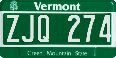 VT license plate ZJQ274