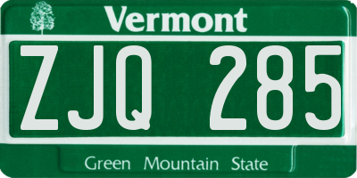 VT license plate ZJQ285