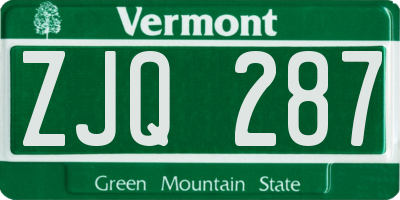 VT license plate ZJQ287