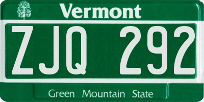 VT license plate ZJQ292